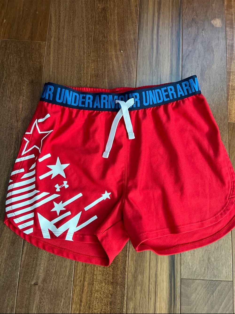 Under Armour Red Athletic Shorts with Navy Waistband